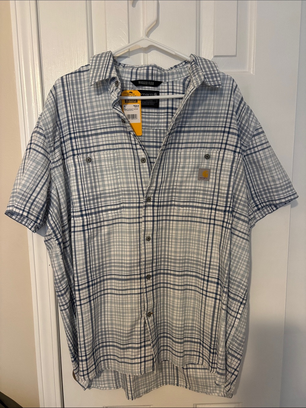Carhartt Short-Sleeve Plaid Work Shirt - Blue/White